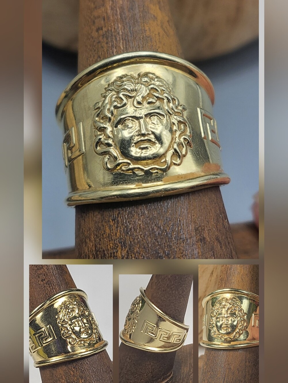 14k VIOR Medusa Greek Key Statement Ring - RARE Adjustable Italy Luxury Unisex